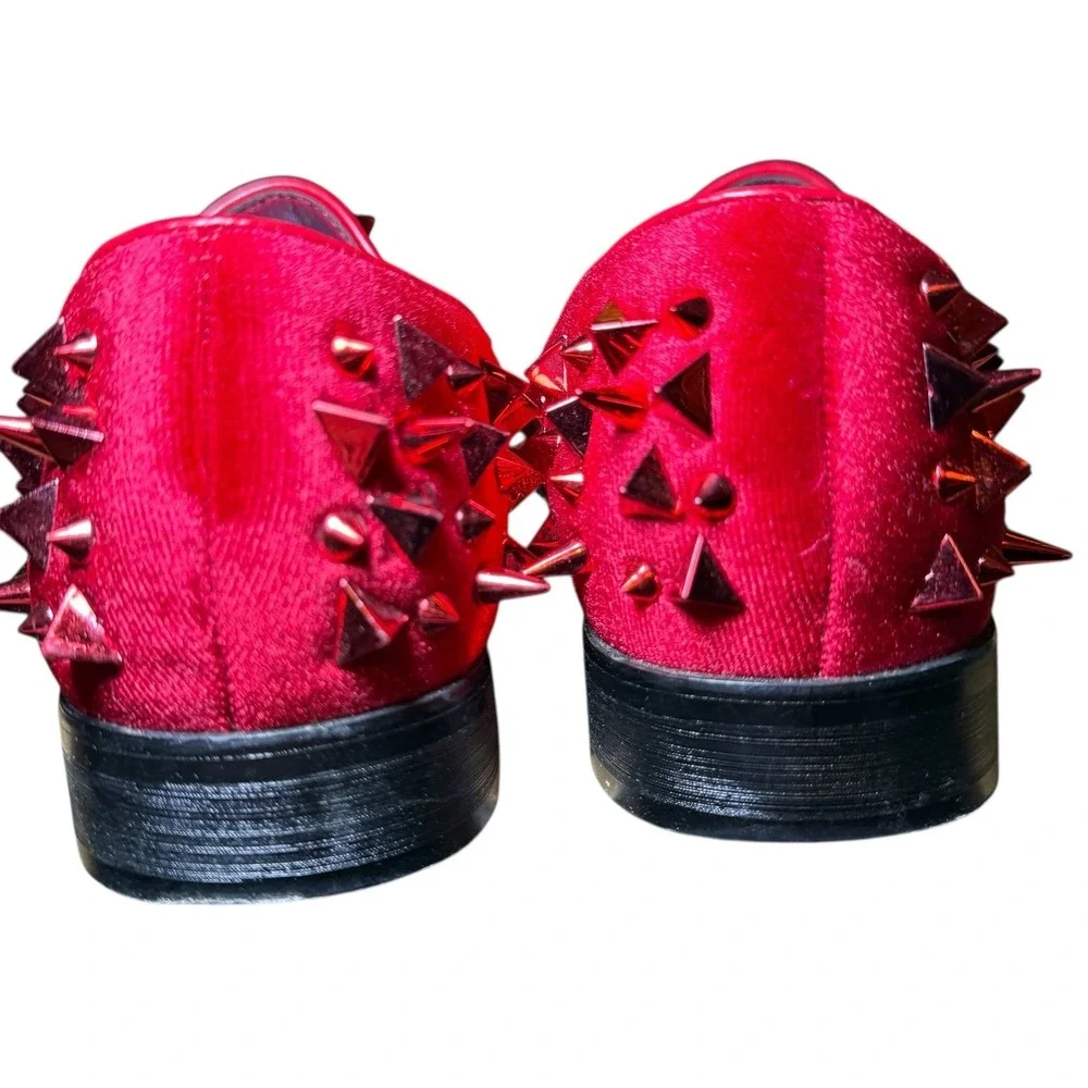 Unbranded Spiked Velvet Loafers Mens 6.5 Red Good Studded Punk Dress Shoes